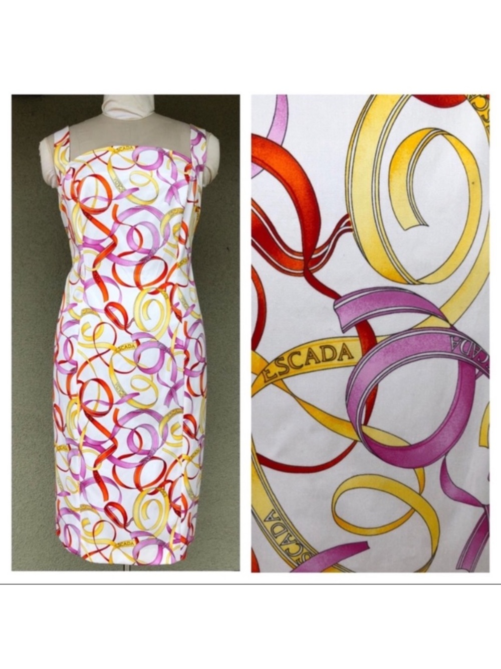 NEW Escada 1990s ribbon logo print dress